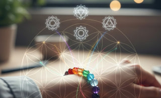 Elegant chakra bracelet featuring seven different colored gemstone beads, symbolizing the body's energy centers and healing.