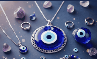 Visual of evil eye crystal jewelry- ring, necklace - telling fact of evil eye crystal