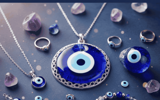 Visual of evil eye crystal jewelry- ring, necklace - telling fact of evil eye crystal