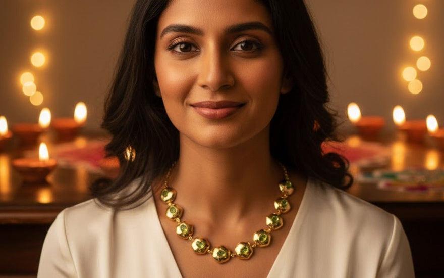 Women wear peridot stone necklace for gift from stone story 