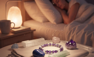 Lady sleeping in room and keeping crystal to improve her sleep