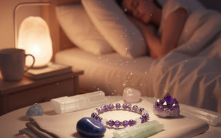 Lady sleeping in room and keeping crystal to improve her sleep