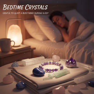 Lady sleeping in room and keeping crystal to improve her sleep