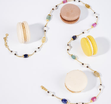 Multi Sapphire & Pearl Chain Necklace