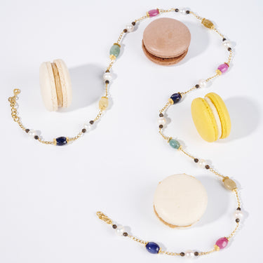Multi Sapphire & Pearl Chain Necklace