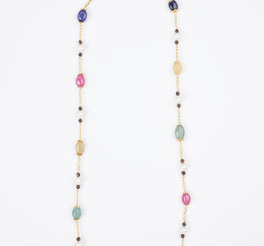 Multi Sapphire & Pearl Chain Necklace