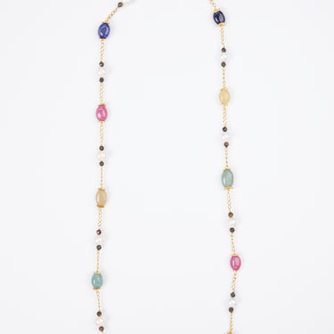 Multi Sapphire & Pearl Chain Necklace