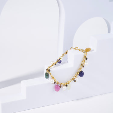 Multi-Sapphire Pearl Charm Bracelet