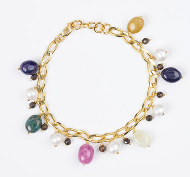Multi-Sapphire Pearl Charm Bracelet