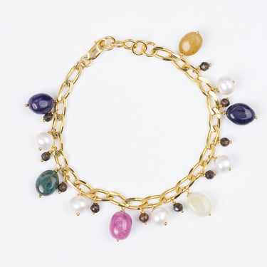 Multi-Sapphire Pearl Charm Bracelet