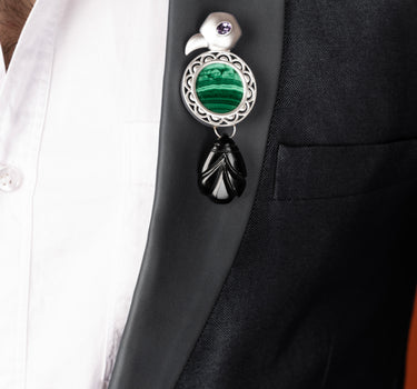 Malachite Songbird Brooch