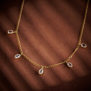 Golden Dewdrop Clear Quartz Necklace