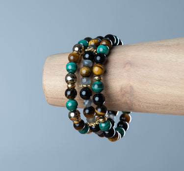 Travel Protection Bracelet- Malachite, Tiger's Eye, Black Tourmaline Natural Stones