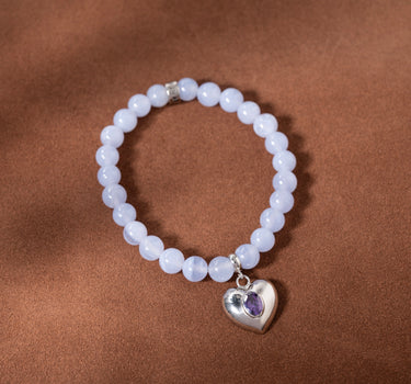 Blue Lace Agate Bracelet with Heart Charm