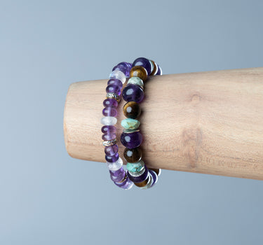 Anxiety & Stress Relief Bracelet - Amethyst, Rainbow Moonstone Natural Stones