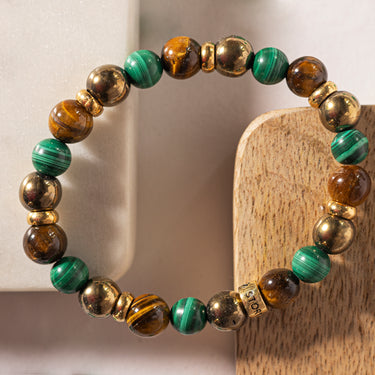 Wealth and Abundance-Malachite, Pyrite & Tiger's Eye multi-stone healing bracelet