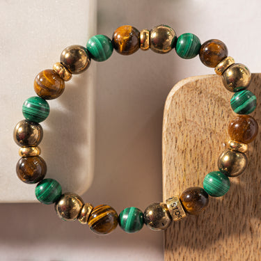Alchemy of Abundance-Malachite, Pyrite & Tiger's Eye multi-stone healing bracelet