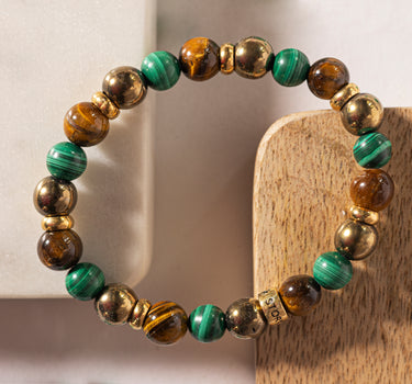 Wealth and Abundance Bracelet -Malachite, Pyrite & Tiger's Eye Natural Stones