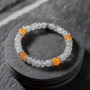Fertility Bracelet- Aquamarine , Carnelian , Rainbow moon- multi stone healing bracelet
