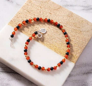 Carnelian & Matt onyx multi stone anklet