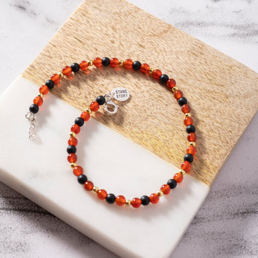 Carnelian & Matt onyx multi stone anklet