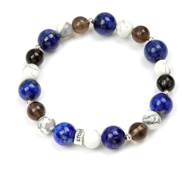 Nexus of Serenity- Howlite, Lapis Lazuli, Smoky Quartz-Multi Stone Healing Bracelet