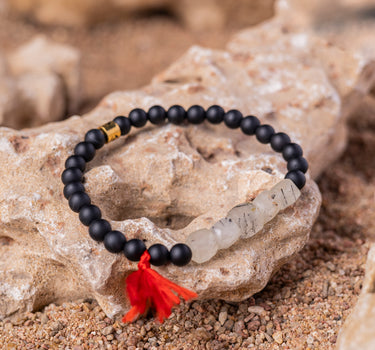 Black Onyx and Rutile Quartz Bracelet