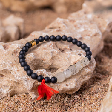 Black Onyx and Rutile Quartz Bracelet