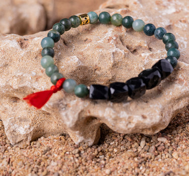 Moss Agate with Black Onyx  Bracelet