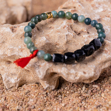 Moss Agate with Black Onyx  Bracelet