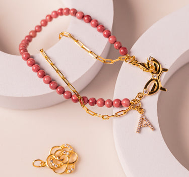 Pretty in Pink Rhodonite Charm Bracelet