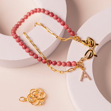 Pretty in Pink Rhodonite Charm Bracelet