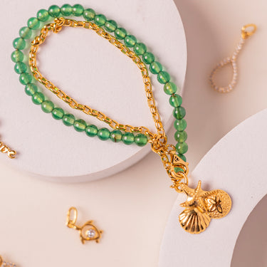 Green Onyx Seashell Link Bracelet