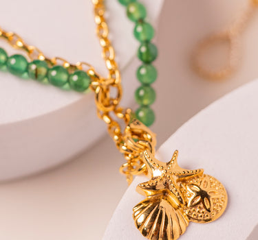 Green Onyx Seashell Link Bracelet
