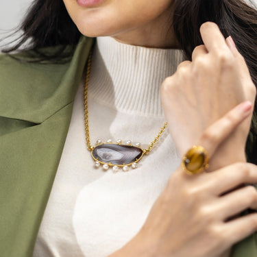 Botswana Agate Pearl Necklace