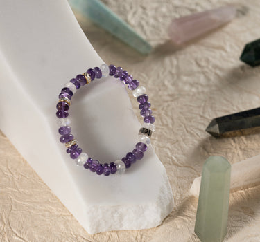 Anxiety & Stress Relief Bracelet - Amethyst, Rainbow Moonstone Natural Stones