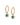 Gold-plated hoop earrings with floral charms featuring a bezel set green gemstone surrounded by cubic zirconia accents on white background.