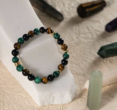 Travel Protection Bracelet- Malachite, Tiger's Eye, Black Tourmaline Natural Stones