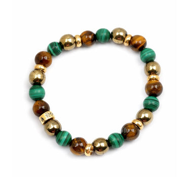 Wealth and Abundance Bracelet -Malachite, Pyrite & Tiger's Eye Natural Stones