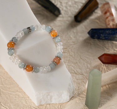 Woman Fertility Support Bracelet- Aquamarine , Carnelian , Rainbow moonstone- multi stone healing bracelet