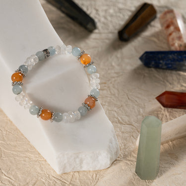 Woman Fertility Support Bracelet- Aquamarine , Carnelian , Rainbow moonstone- multi stone healing bracelet