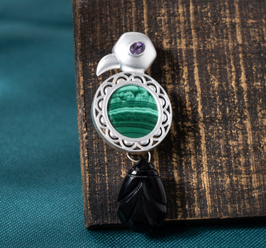 Malachite Songbird Brooch