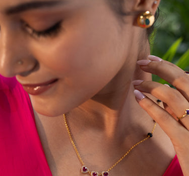 Pink Rhodolite Trinity Heart Mangalsutra Necklace