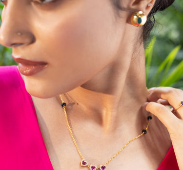 Pink Rhodolite Trinity Heart Mangalsutra Necklace