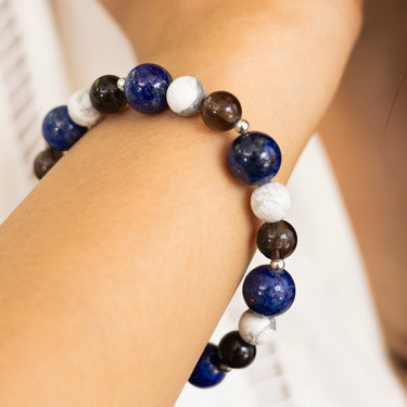Nexus of Serenity- Howlite, Lapis Lazuli, Smoky Quartz-Multi Stone Healing Bracelet