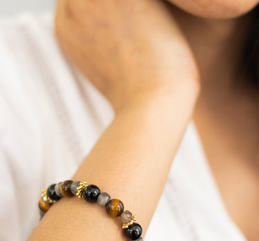 Protection Power Bracelet- Black Tourmaline, Tiger Eye, Labradorite Natural Stones