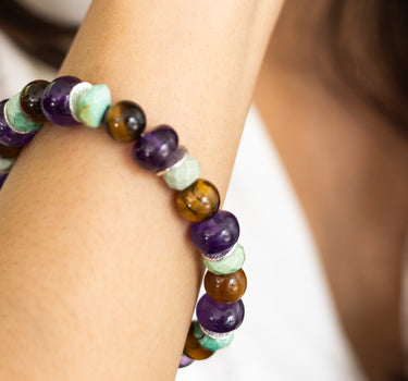 Travel Protection Bracelet- Turquoise Baati, Amethyst, Tiger Eye Natural Stones