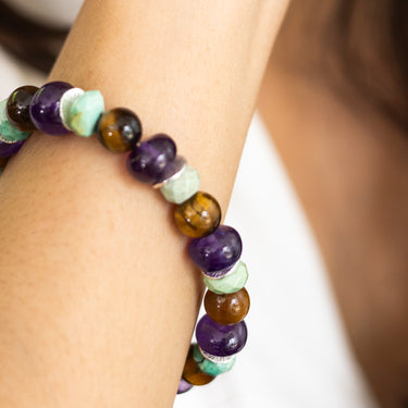 Travel Protection Bracelet- Turquoise Baati, Amethyst, Tiger Eye-multi stone healing bracelet