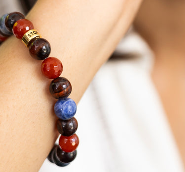 Metabolism & Wellness Boost Bracelet - Red Tiger Eye, Carnelian, Sodalite Natural Stones