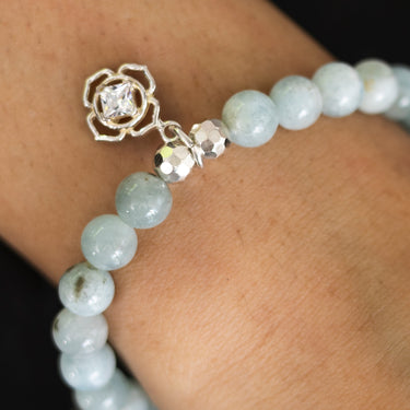 March- Aquamarine with flower charm